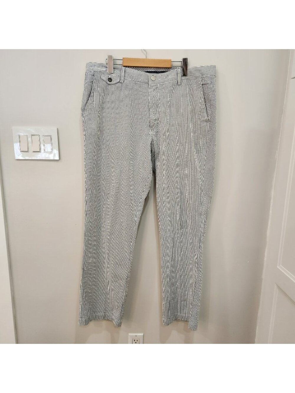 Maide Golf Bonobos Mens 38 Blue White Seersucker Railroad Striped Pants
